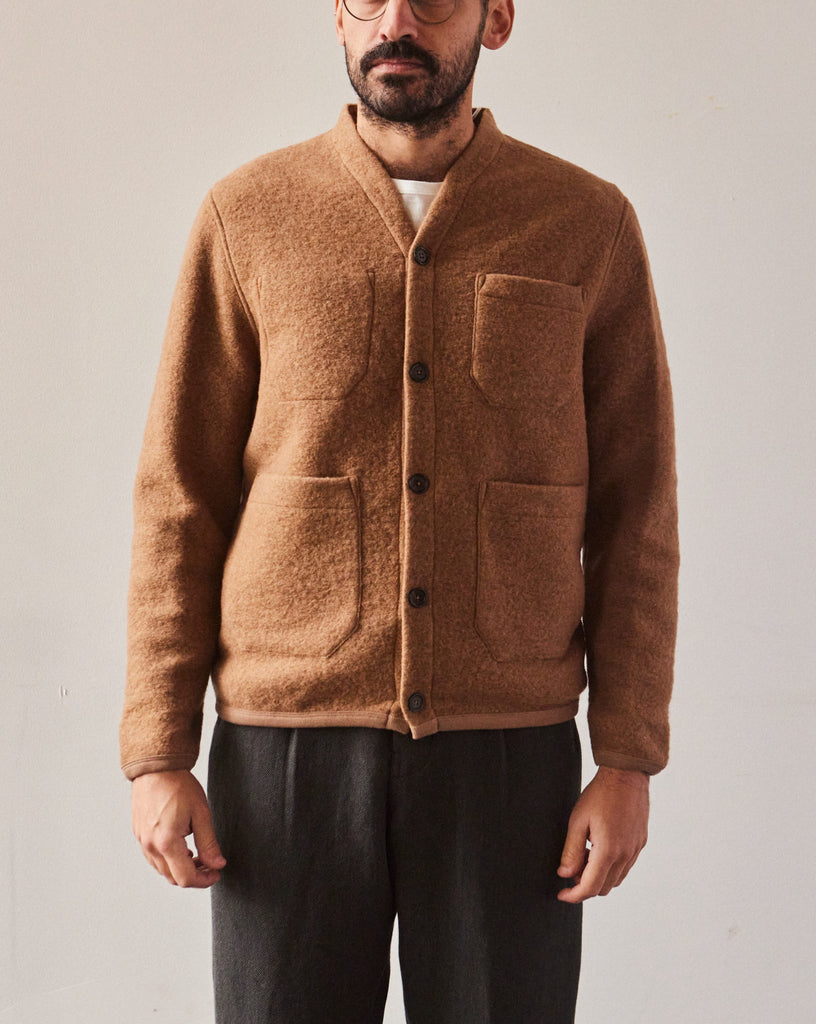 Universal works cardigan outlet in olive wool fleece