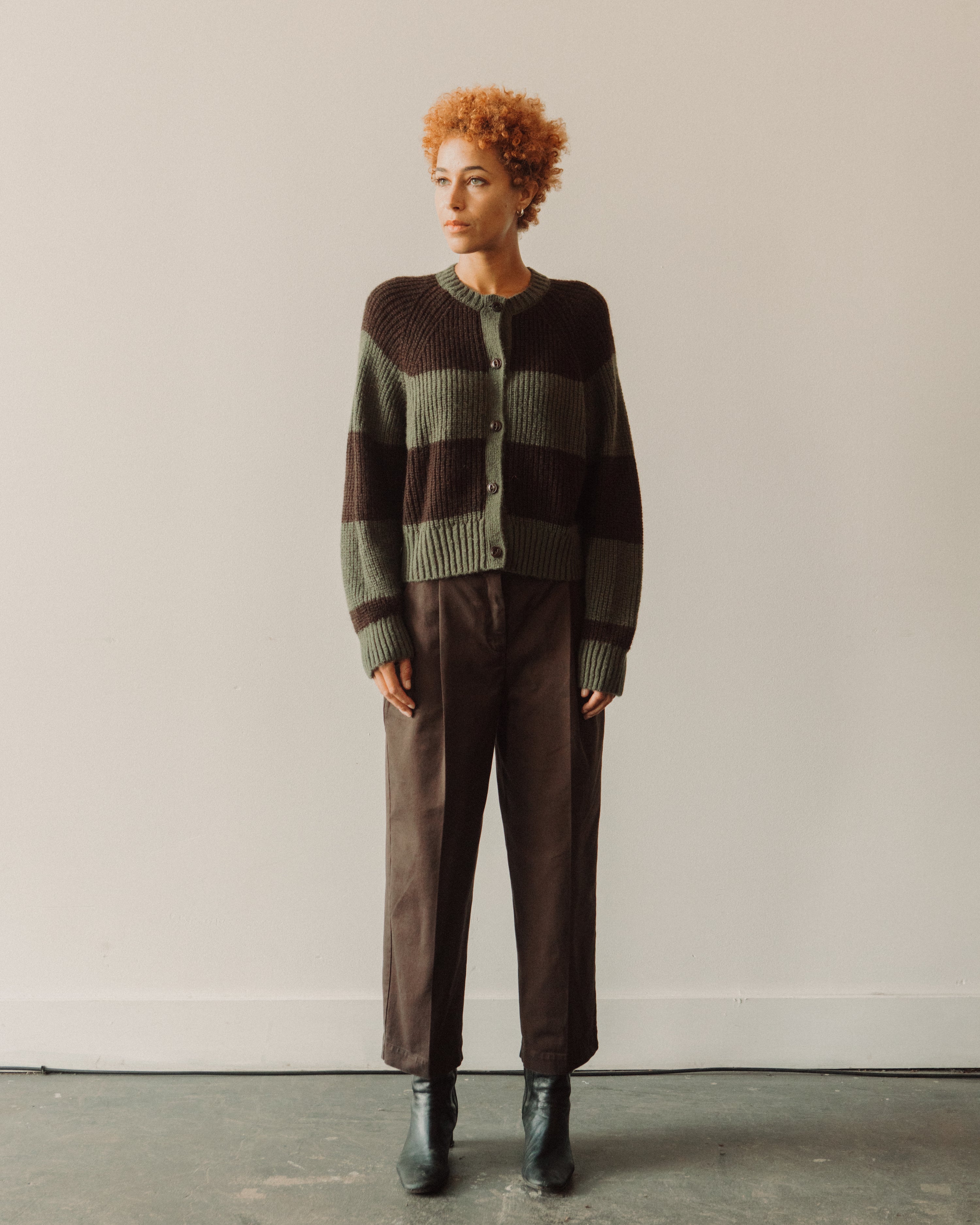 YMC Foxtail Cardigan, Green/Brown – Glasswing