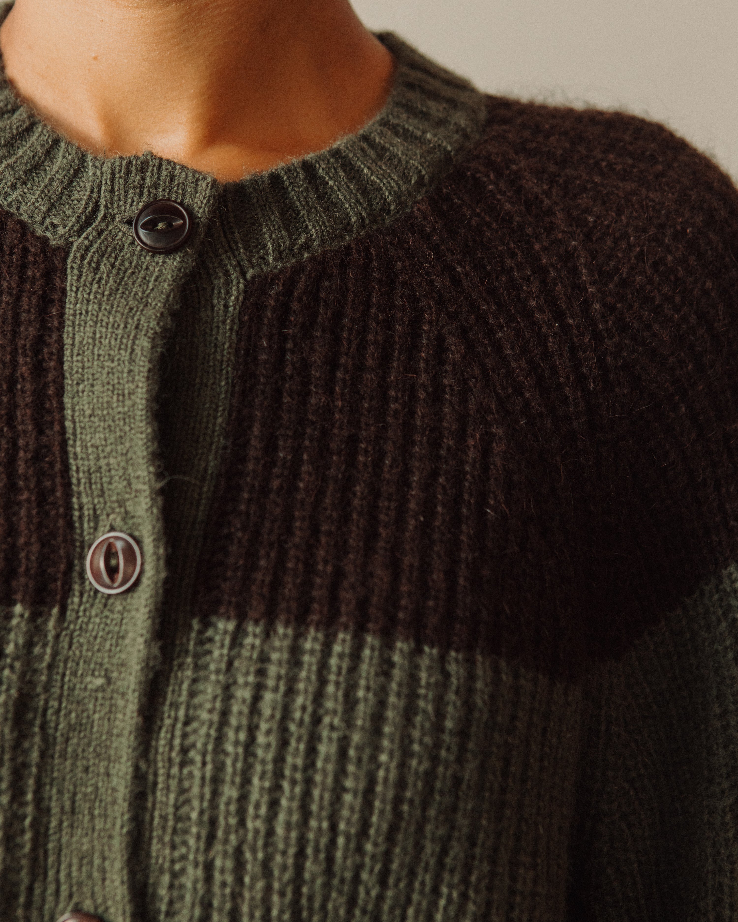 YMC Foxtail Cardigan, Green/Brown – Glasswing