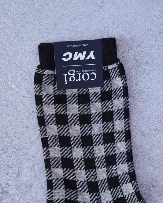 YMC Gingham Sock, Black