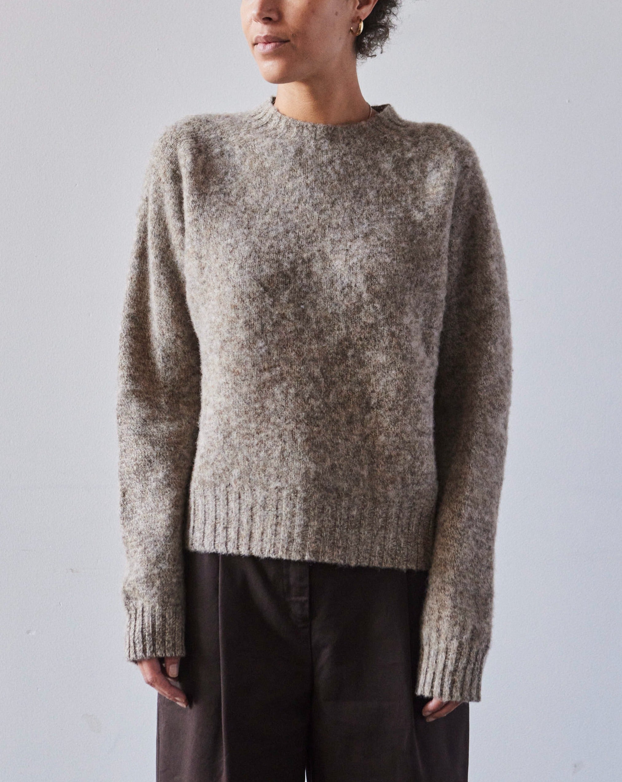 YMC Jets Crew Neck Knit Sweater, Light Brown Marl – Glasswing