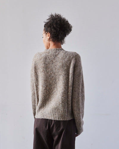 YMC Jets Crew Neck Knit Sweater, Light Brown Marl