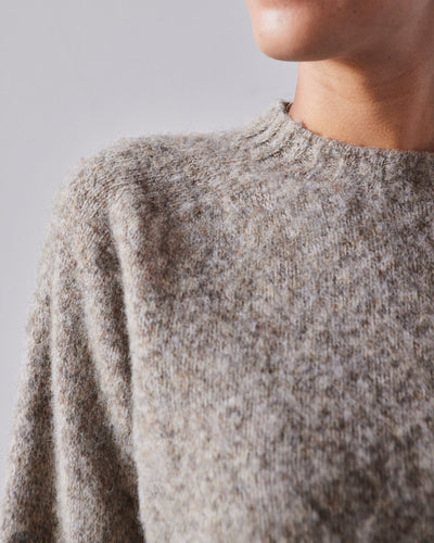 YMC Jets Crew Neck Knit Sweater, Light Brown Marl