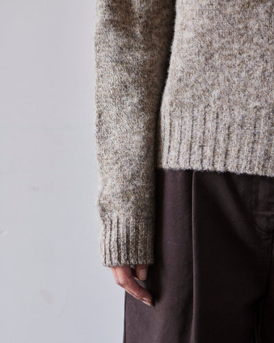 YMC Jets Crew Neck Knit Sweater, Light Brown Marl