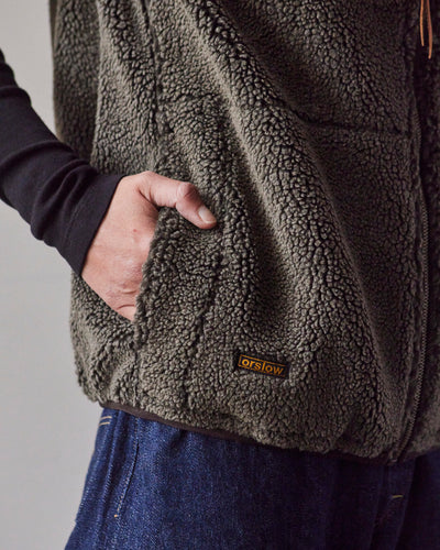 orSlow Boa Fleece Vest, Army Green