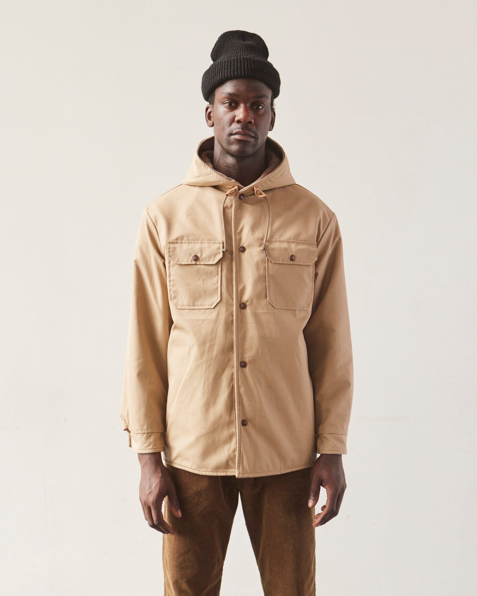 orSlow Hooded Reversible Wool Jacket, Beige | Glasswing