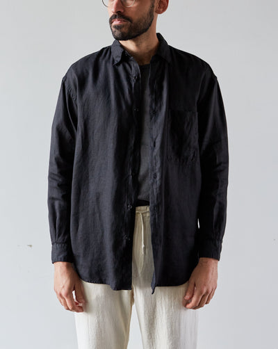 orSlow Loose Fit Linen Shirt, Black