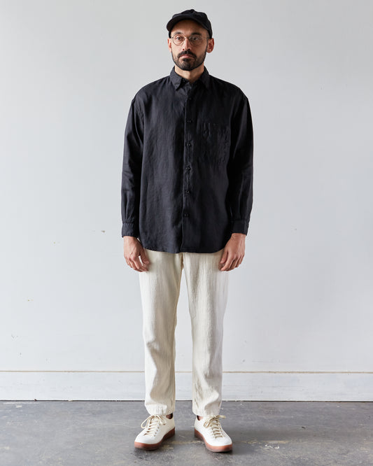 orSlow Loose Fit Linen Shirt, Black