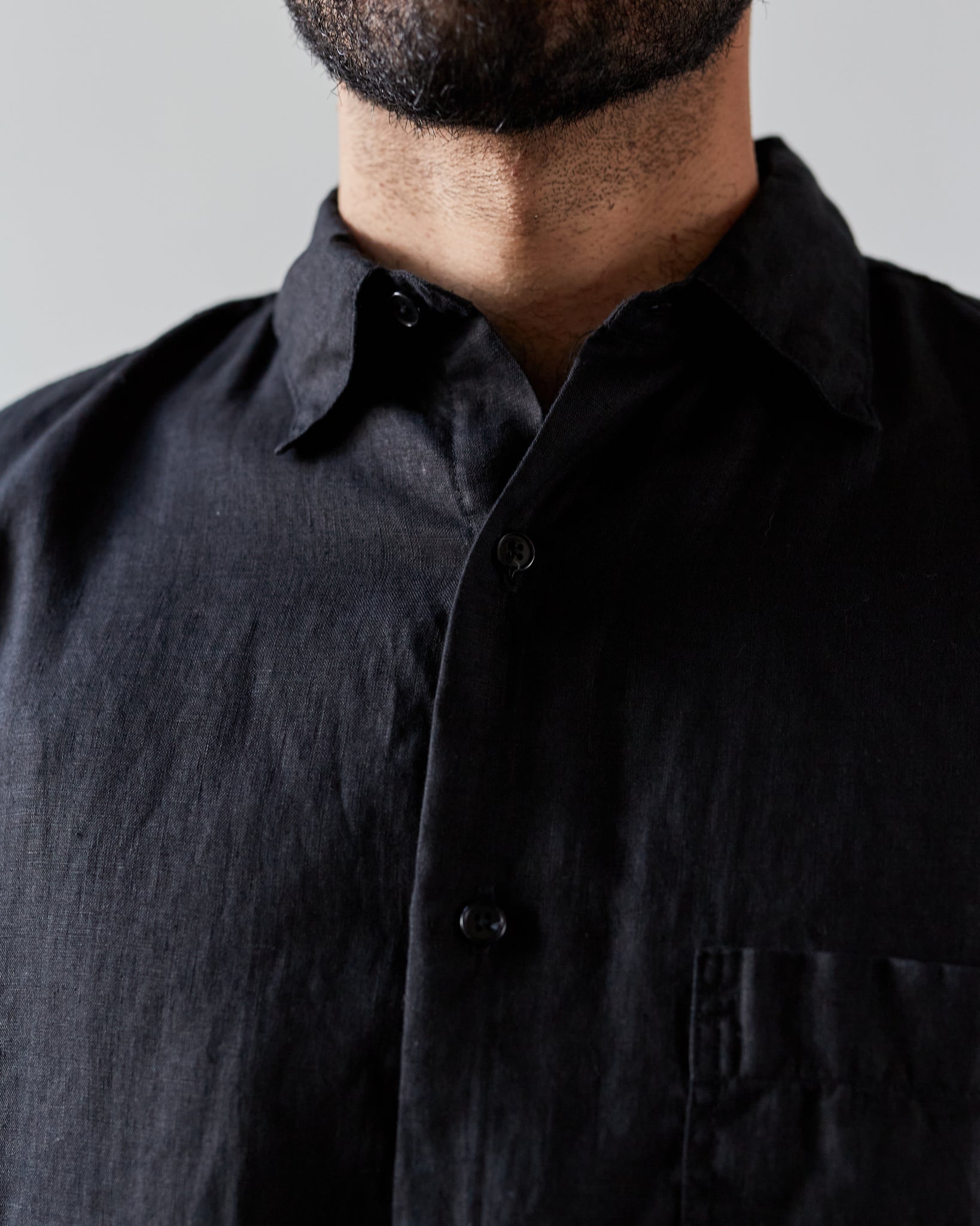 orSlow Loose Fit Linen Shirt, Black