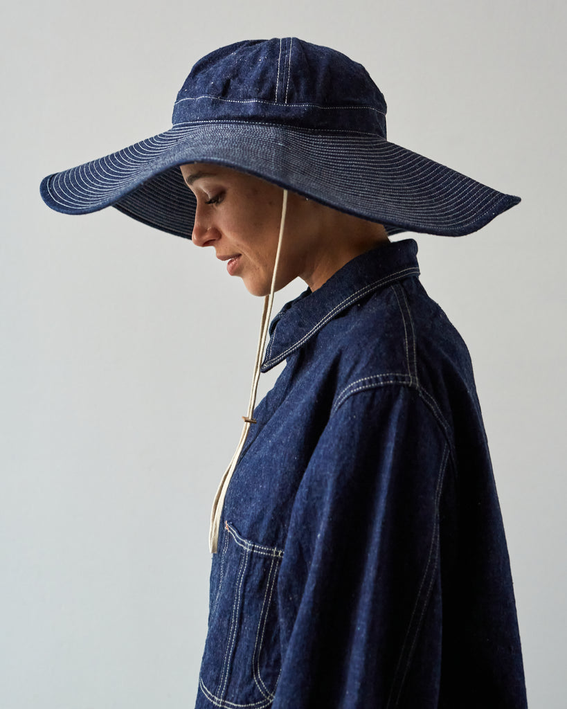 orSlow US Navy Wide Brim Hat, Denim One Wash | Glasswing