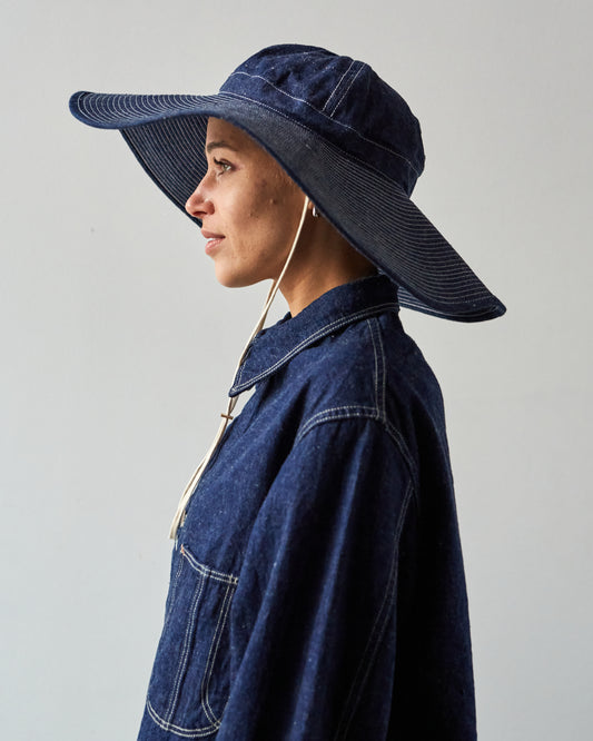 orSlow US Navy Wide Brim Hat, Denim One Wash